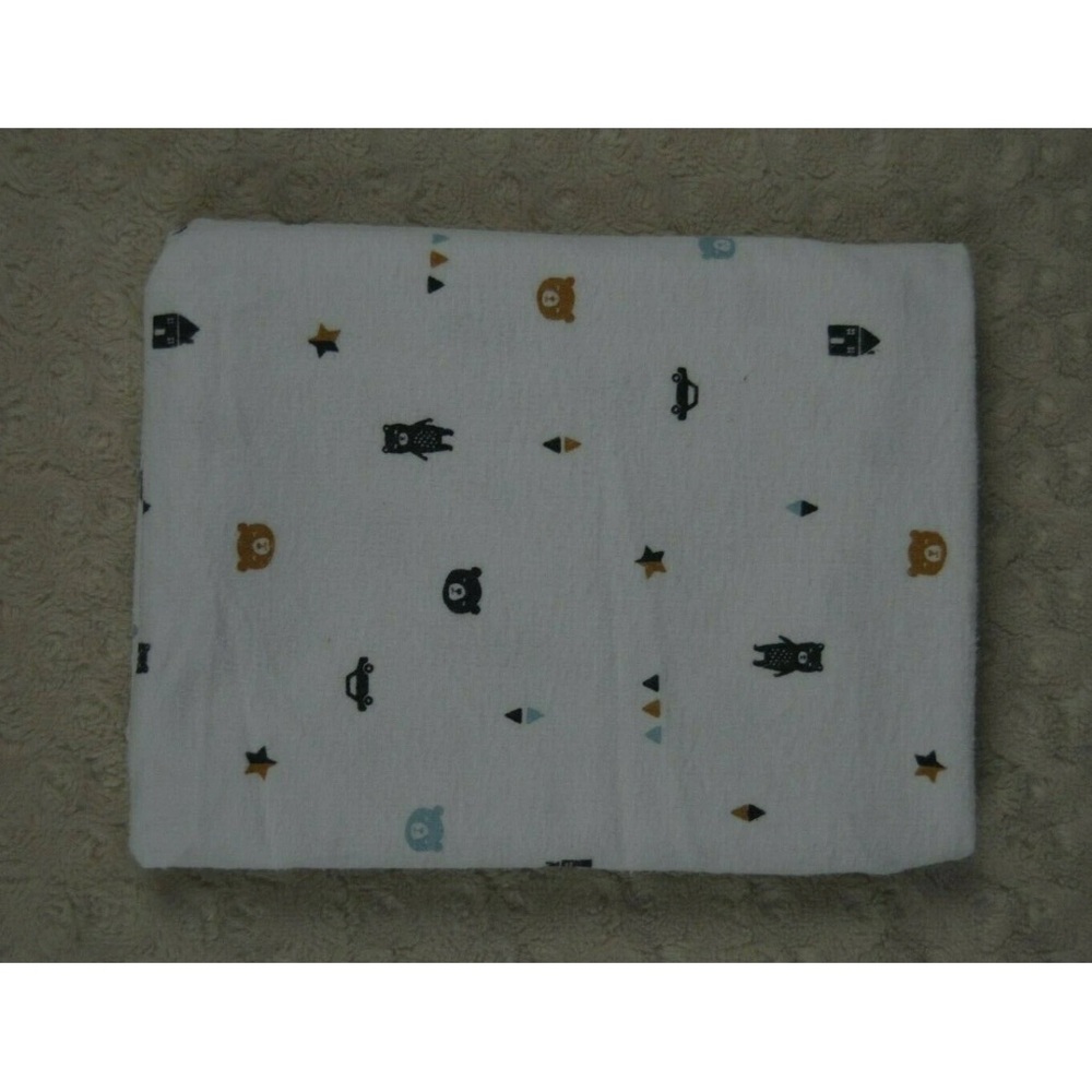 Carter's Bear Face House Car Star Triangle Baby Receiving Blanket Flannel White